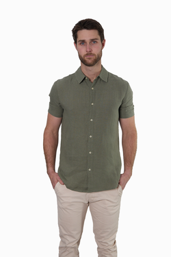 Green Short-Sleeve Linen Shirt