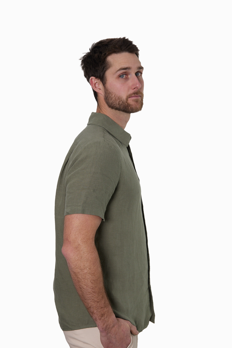 Green Short-Sleeve Linen Shirt