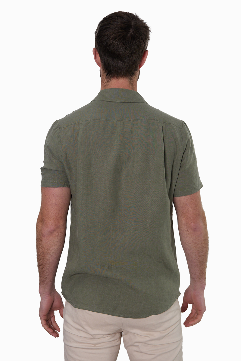Green Short-Sleeve Linen Shirt