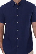 Short-Sleeve Linen Shirt - Navy