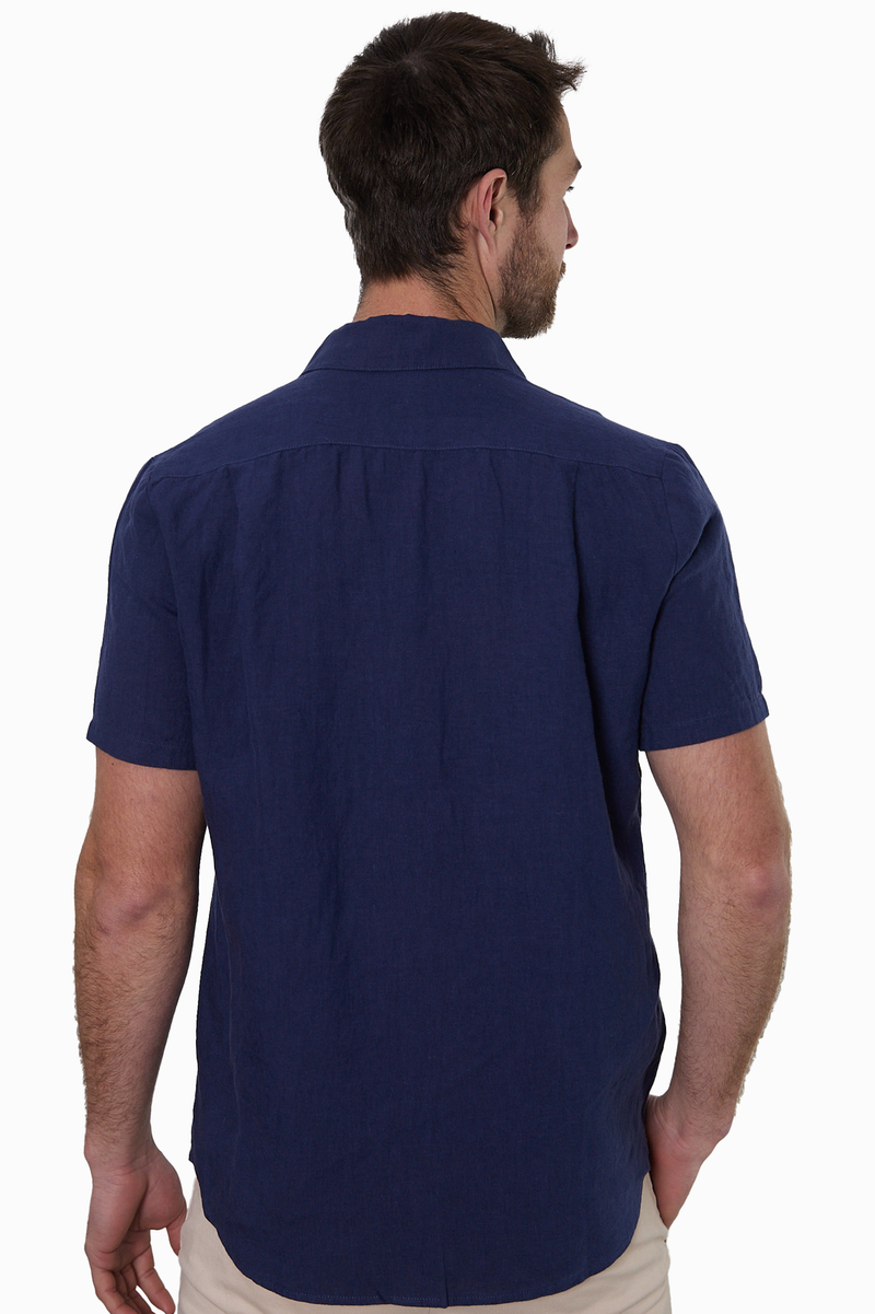 Navy Short-Sleeve Linen Shirt