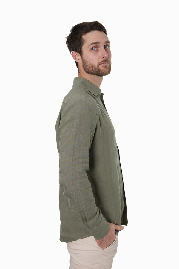 Green Long-Sleeve Linen Shirt