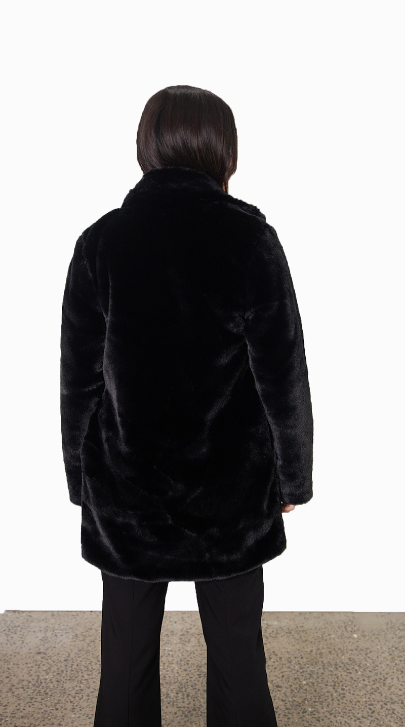 FAUX FUR COAT - BLACK