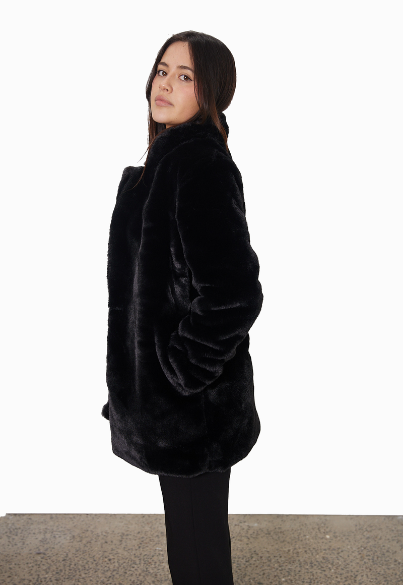 FAUX FUR COAT - BLACK