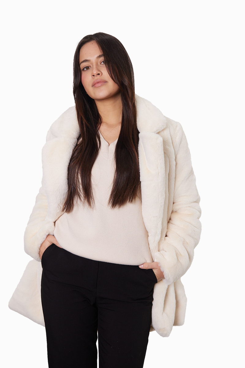 FAUX FUR COAT - CREAM