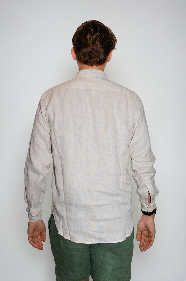Long-Sleeve Linen Shirt Beige