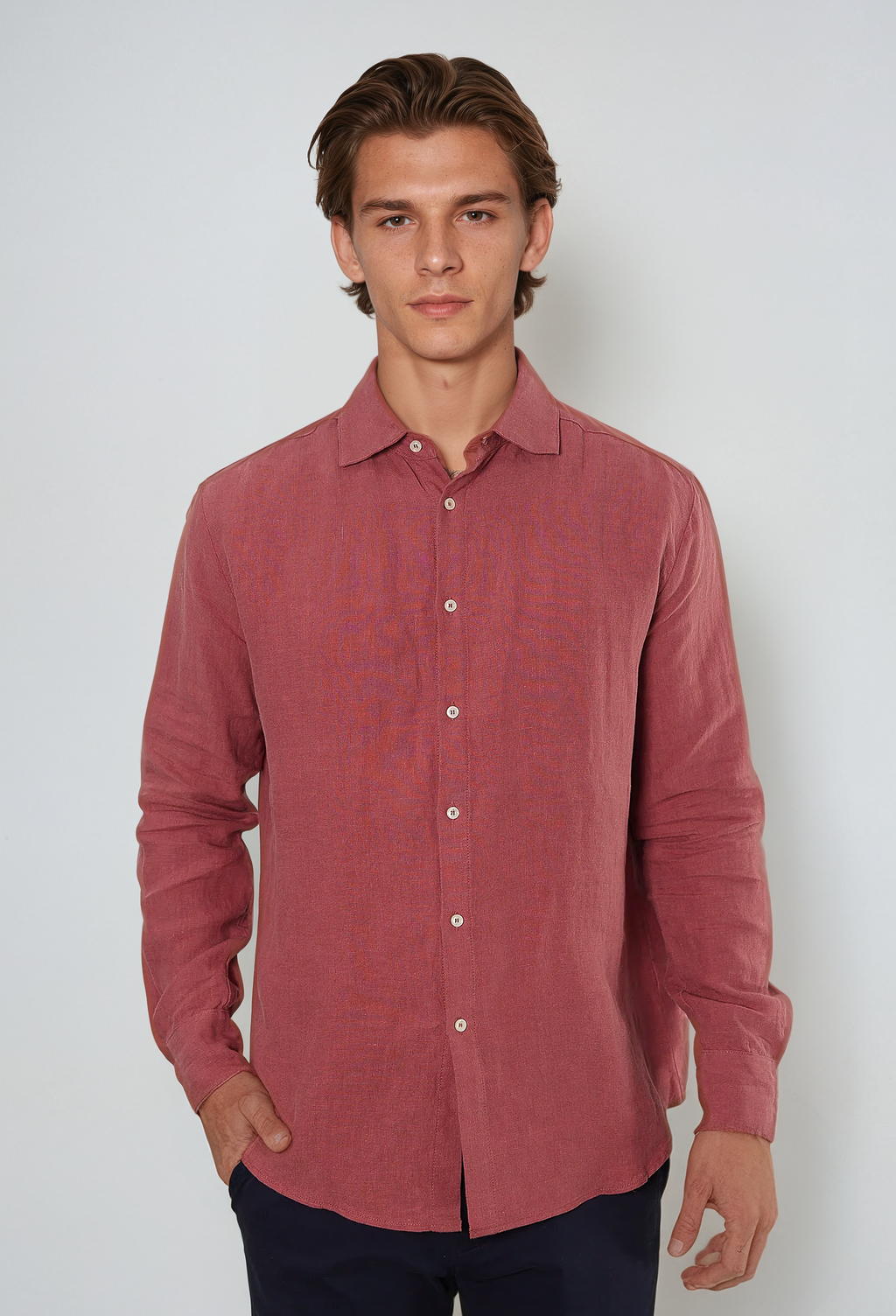 Long-Sleeve Linen Shirt - Rust