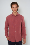 Long-Sleeve Linen Shirt - Rust