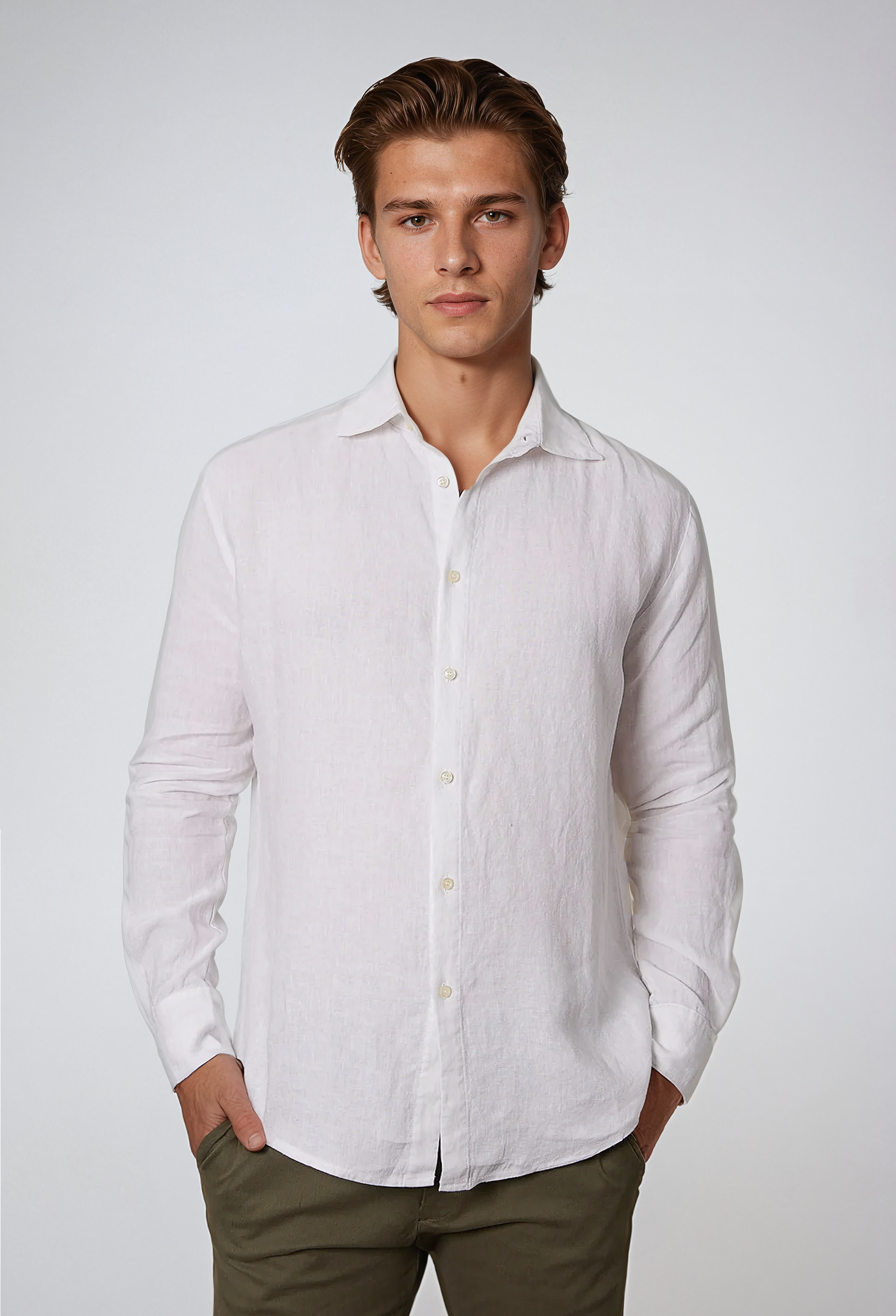White Long-Sleeve Linen Shirt