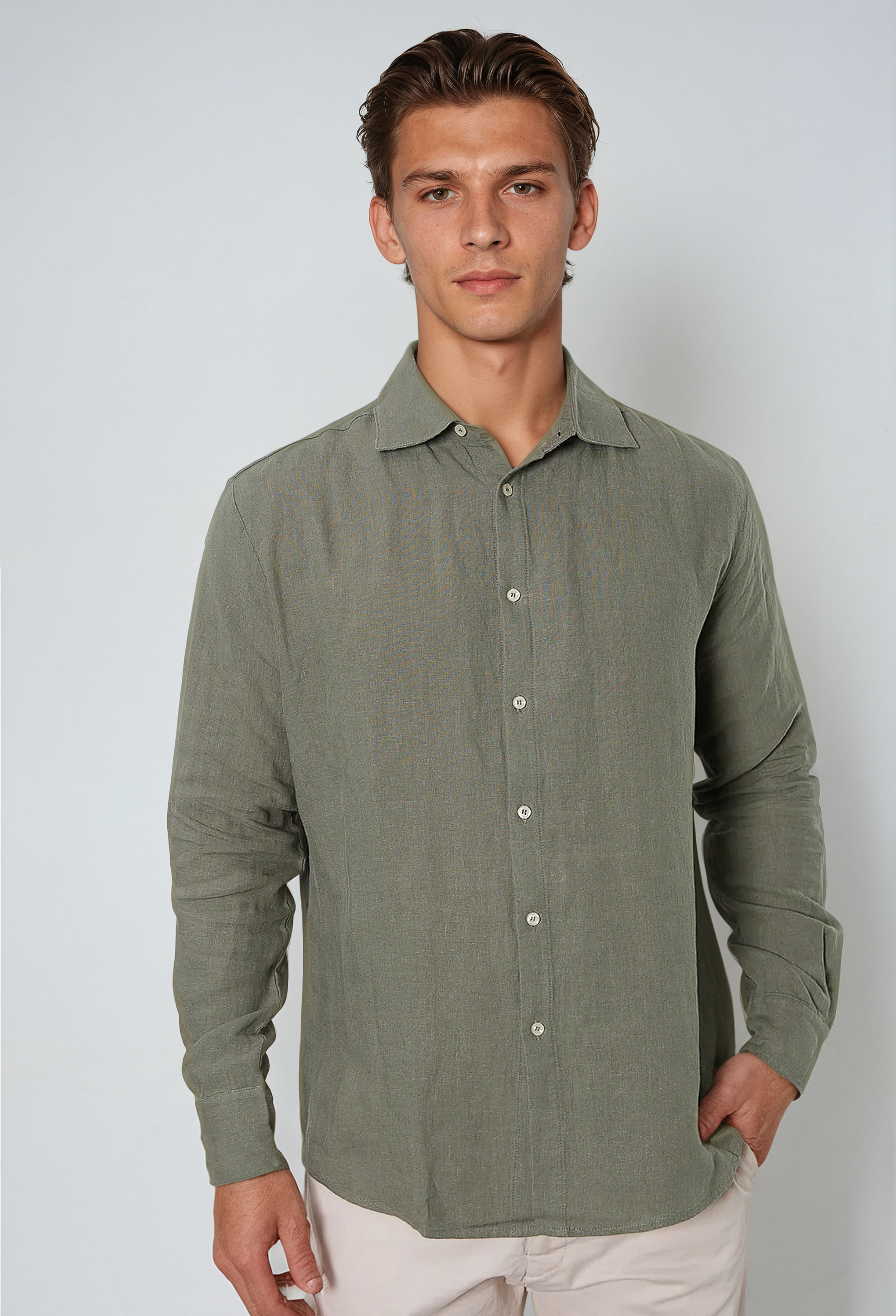 Green Long-Sleeve Linen Shirt