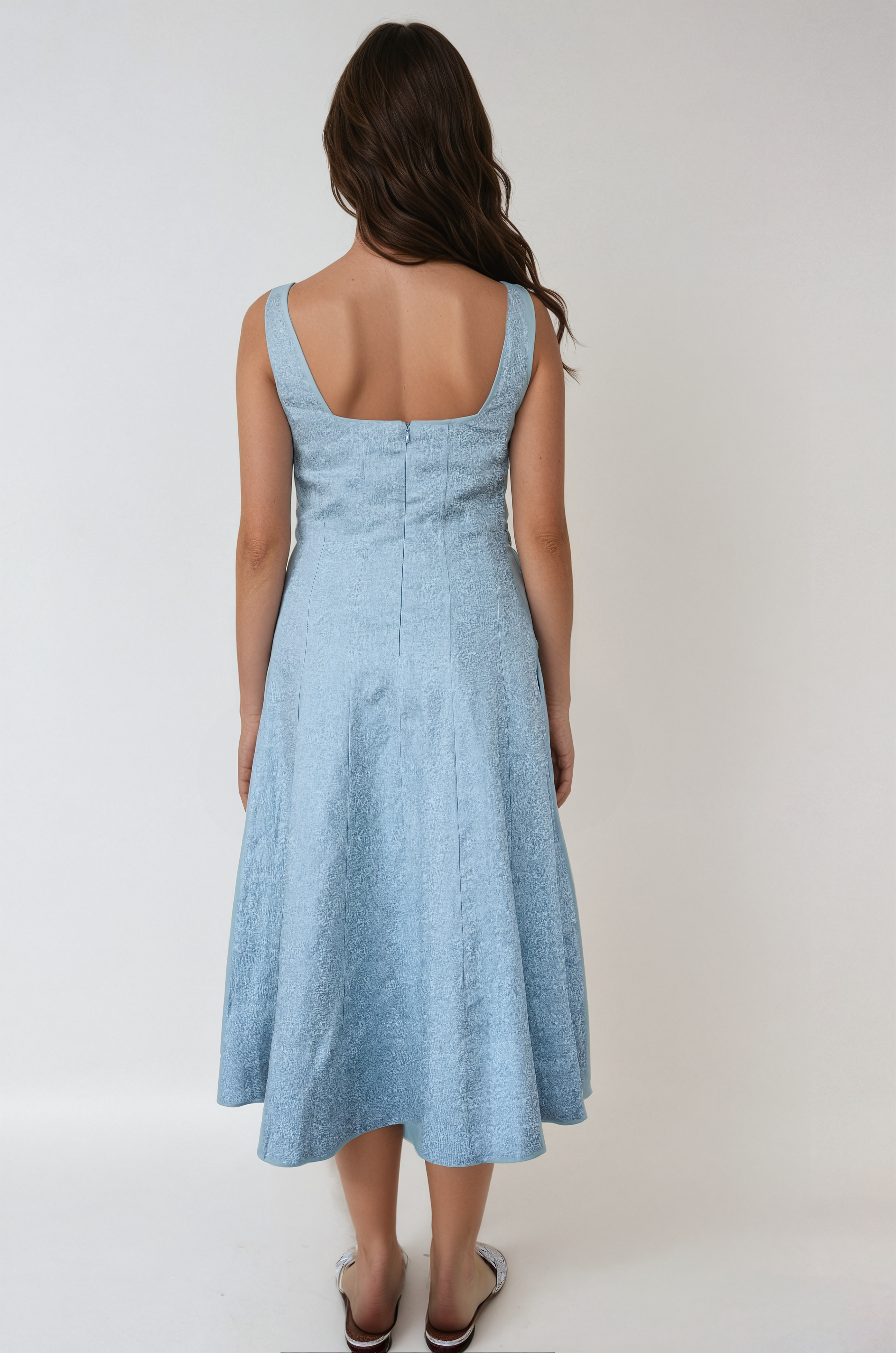 Daisy Linen Dress-Sky Blue